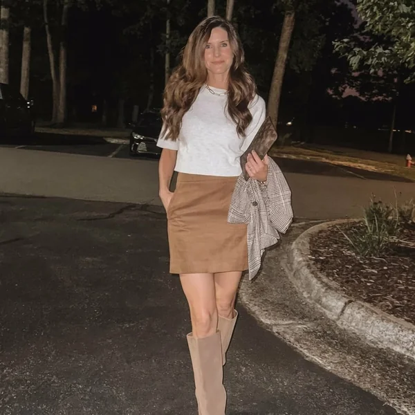 Suede Mini Skirt with Cropped Knit