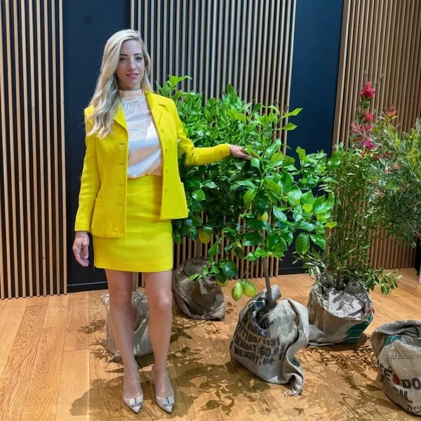 Textured Yellow Skirt Suit