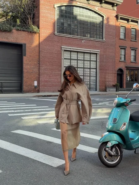 Beige Sheer Skirt with Belted Jacket