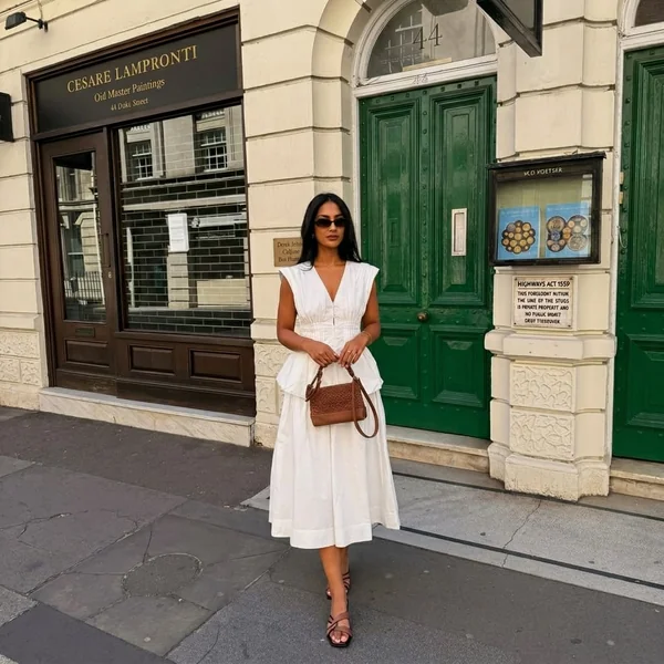 Monochromatic White Midi Skirt and Peplum Vest Set