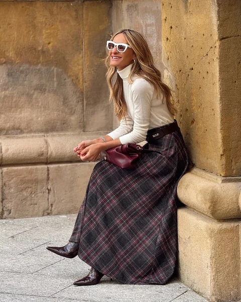 Plaid Maxi Skirt with Turtleneck