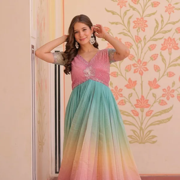 Ombré Pleated Georgette Maxi Dress