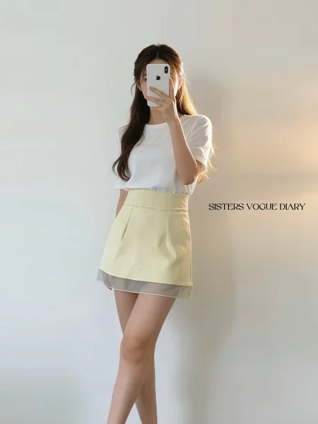 Pastel Mini Skirt with Sheer Hem