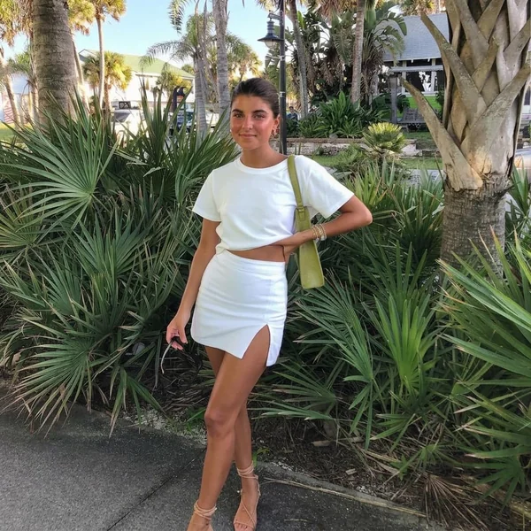 White Slit Mini Skirt with Cropped Tee