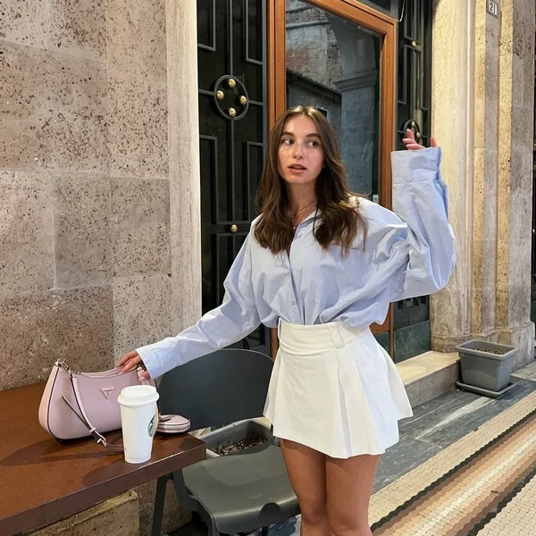 High-Waist Pleated Mini & Oversized Poplin Button-Down