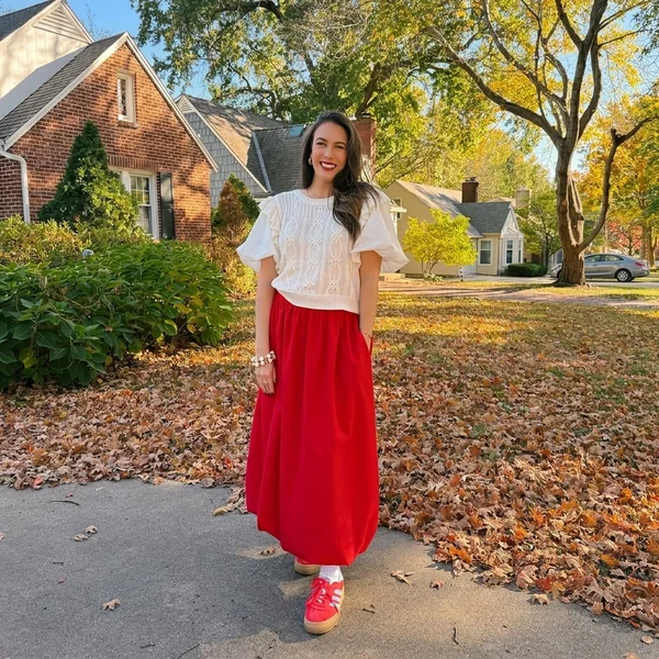 Red Cotton Poplin Maxi Skirt