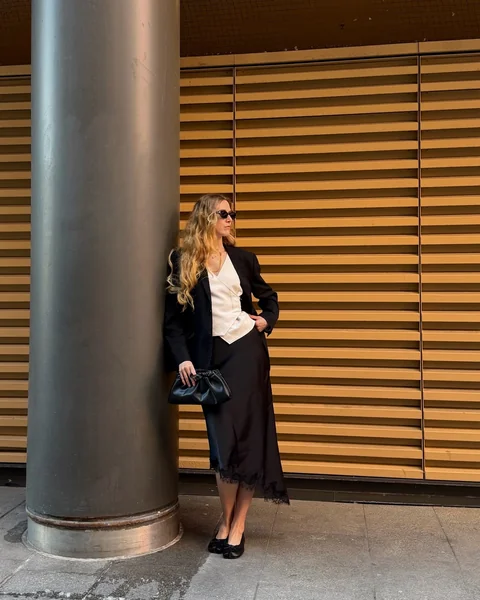 Black Lace-Trim Skirt with Blazer