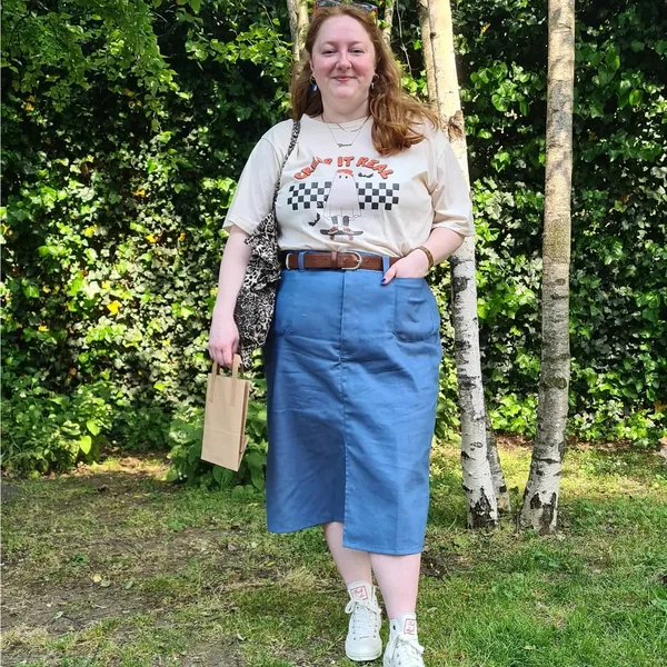 Graphic Tee and Utility Denim Midi