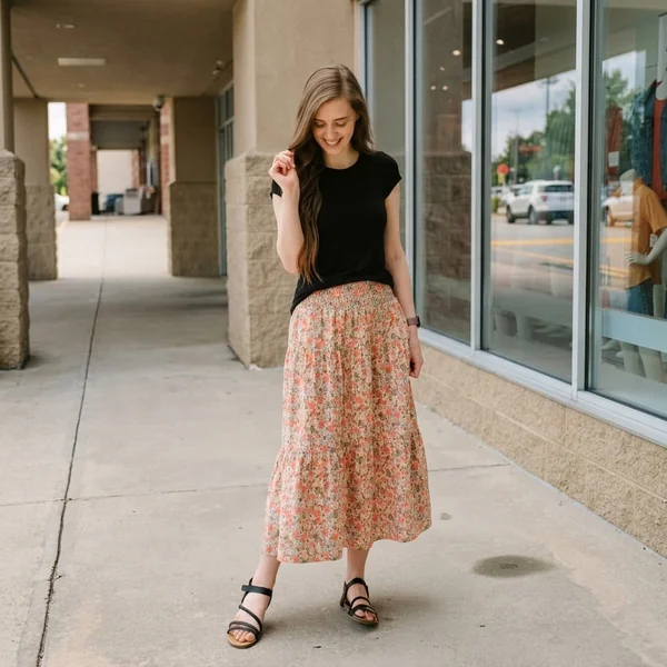 Floral Smocked Tiered Midi Skirt