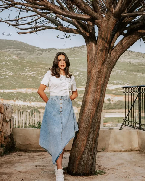 Asymmetrical Denim Midi and Embellished Tee