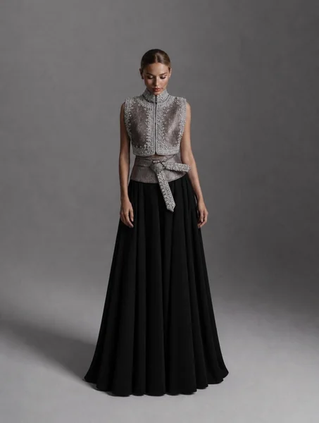 Elegant Black Flowing Skirt Ensemble