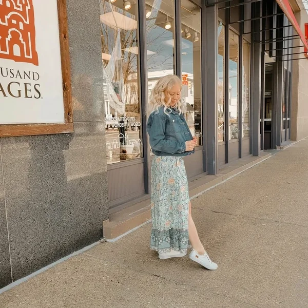 Boho Floral Maxi Skirt and Cropped Denim Jacket