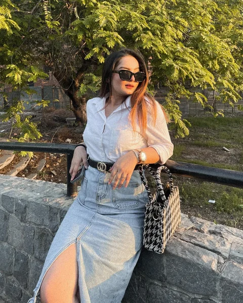 Crisp Button-Down and Front-Slit Denim Maxi