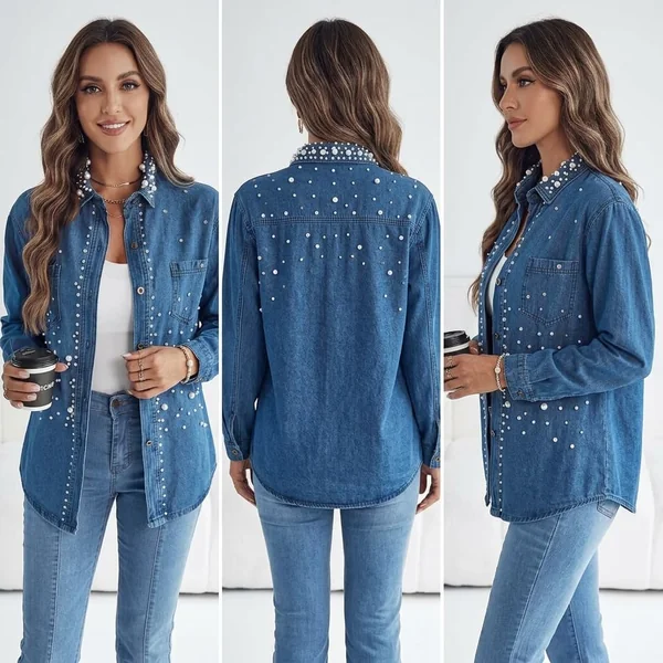 Pearl Embellished Denim Shirt