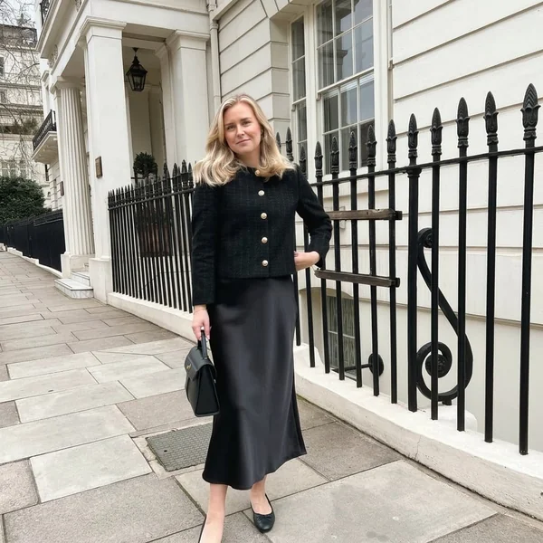 Black Silk Skirt and Tweed Jacket