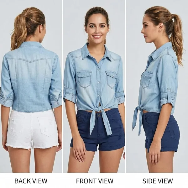 Denim Tie Knot Crop Shirt