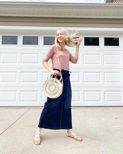 Dark Denim Midi Skirt Style
