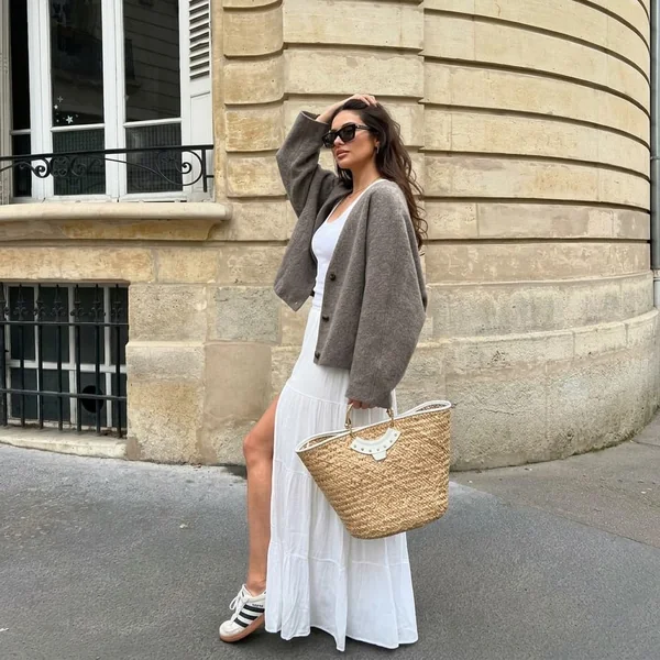 White Cotton Tiered Maxi Skirt
