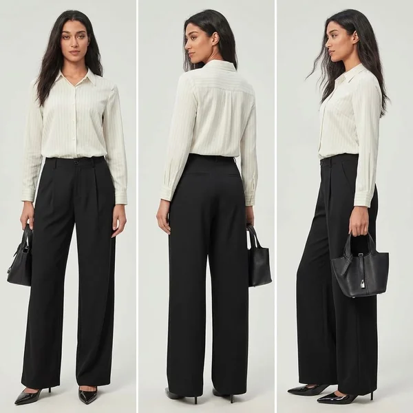 Stretchy Black Wide-Leg Trousers