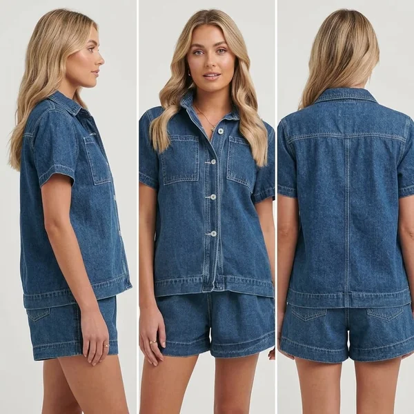 Boxy Denim Shorts Set