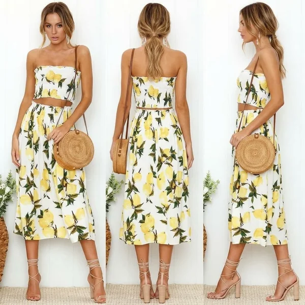 Floral Crop Top Maxi Skirt Set