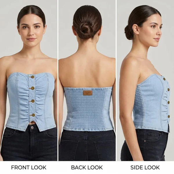 Button Denim Tube Top
