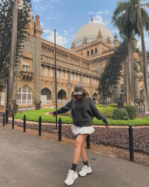 Grey Sweater with White Short Skirt