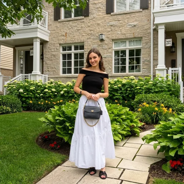 Tiered White Maxi Skirt with Off-the-Shoulder Bodice