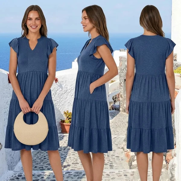 Tiered Ruffle Sleeve Midi Dress