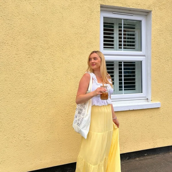 Yellow Tiered Cotton Maxi Skirt