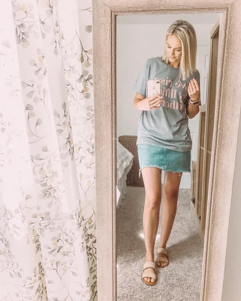 Graphic Tee and Raw-Hem Denim Mini