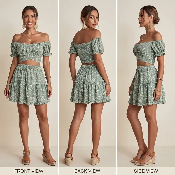 Off-Shoulder Floral Mini Set