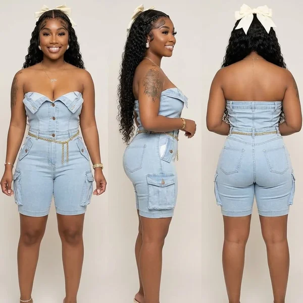 Strapless Denim Romper