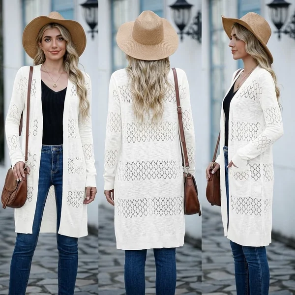 Airy Crochet Long Cardigan
