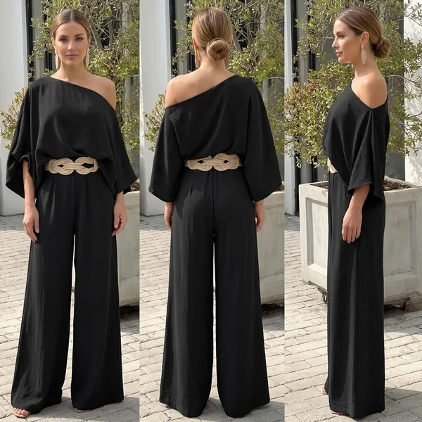 Off-Shoulder Flowy Wide-Leg Set