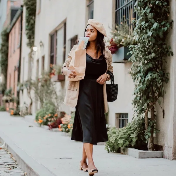 Black Silk Slip Dress and Oversized Blazer