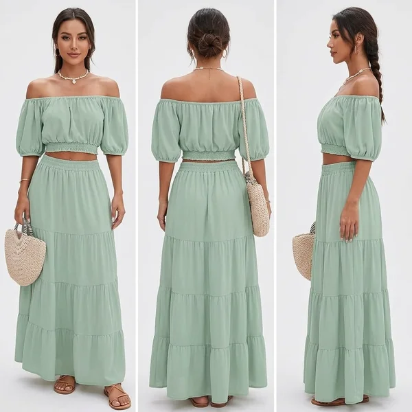 Boho Off-Shoulder Skirt Set