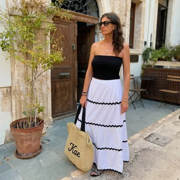 Rickrack Detailed White Maxi Skirt with Tube Top