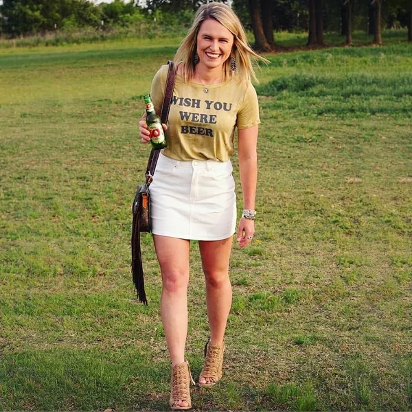 Classic White Denim Mini & Graphic Mustard Tee
