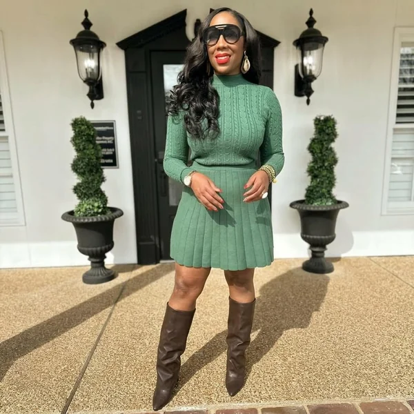 Sage Green Cable Knit Skirt Set
