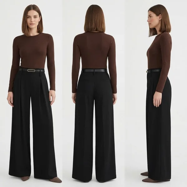 Pleated High-Waist Wide-Leg Trousers