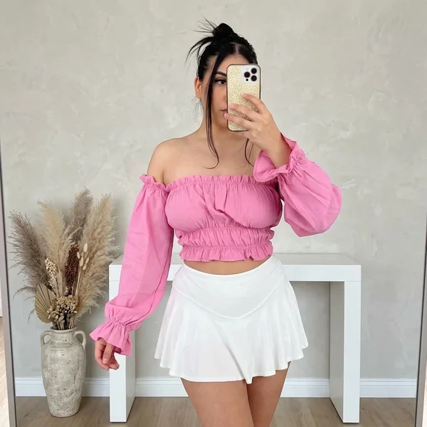 Pink Off-the-Shoulder Smocked Top