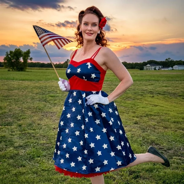 Retro Patriotic A-Line Dress