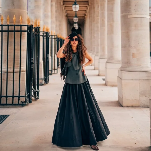 Voluminous Black Maxi Skirt with Tailored Vest