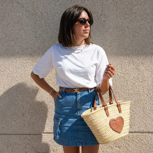 Cargo Denim Mini Skirt with Classic White Tee