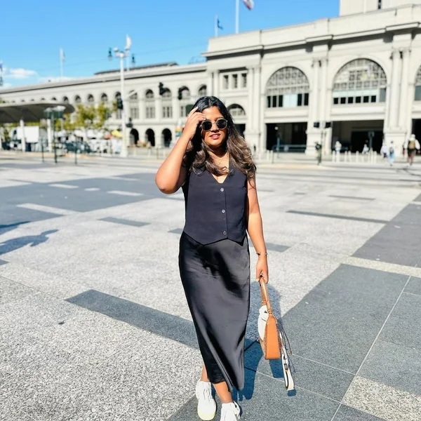 All-Black Satin Midi & Tailored Vest