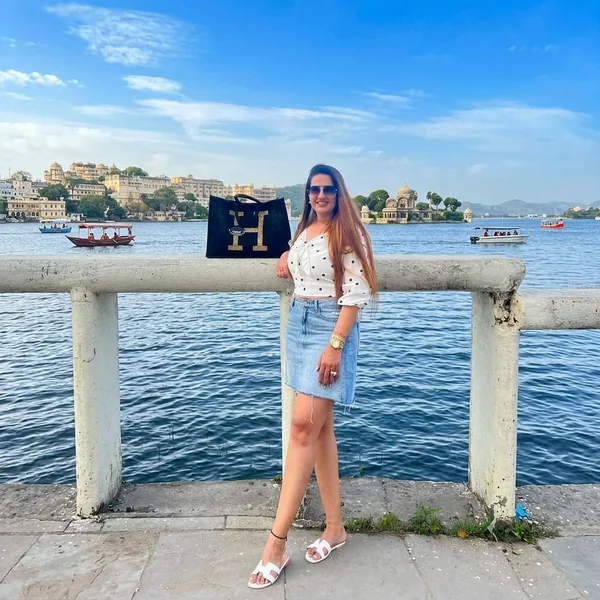 Polka-Dot Crop Top and Denim Mini Skirt