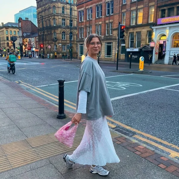 Slip-Style Lace Maxi Skirt with Layered Oversized Tee