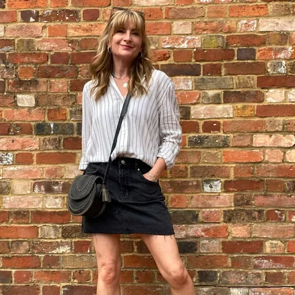 Black Turtleneck and Denim Mini Skirt