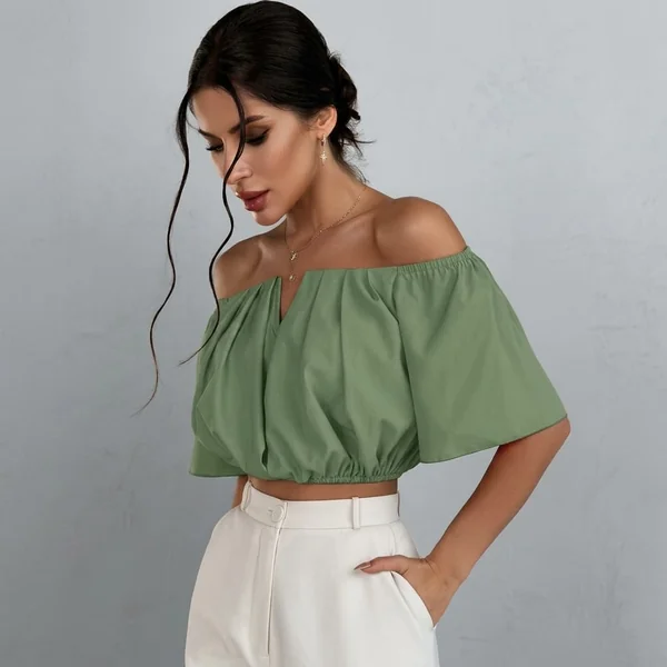 Olive Off-the-Shoulder Crop Top